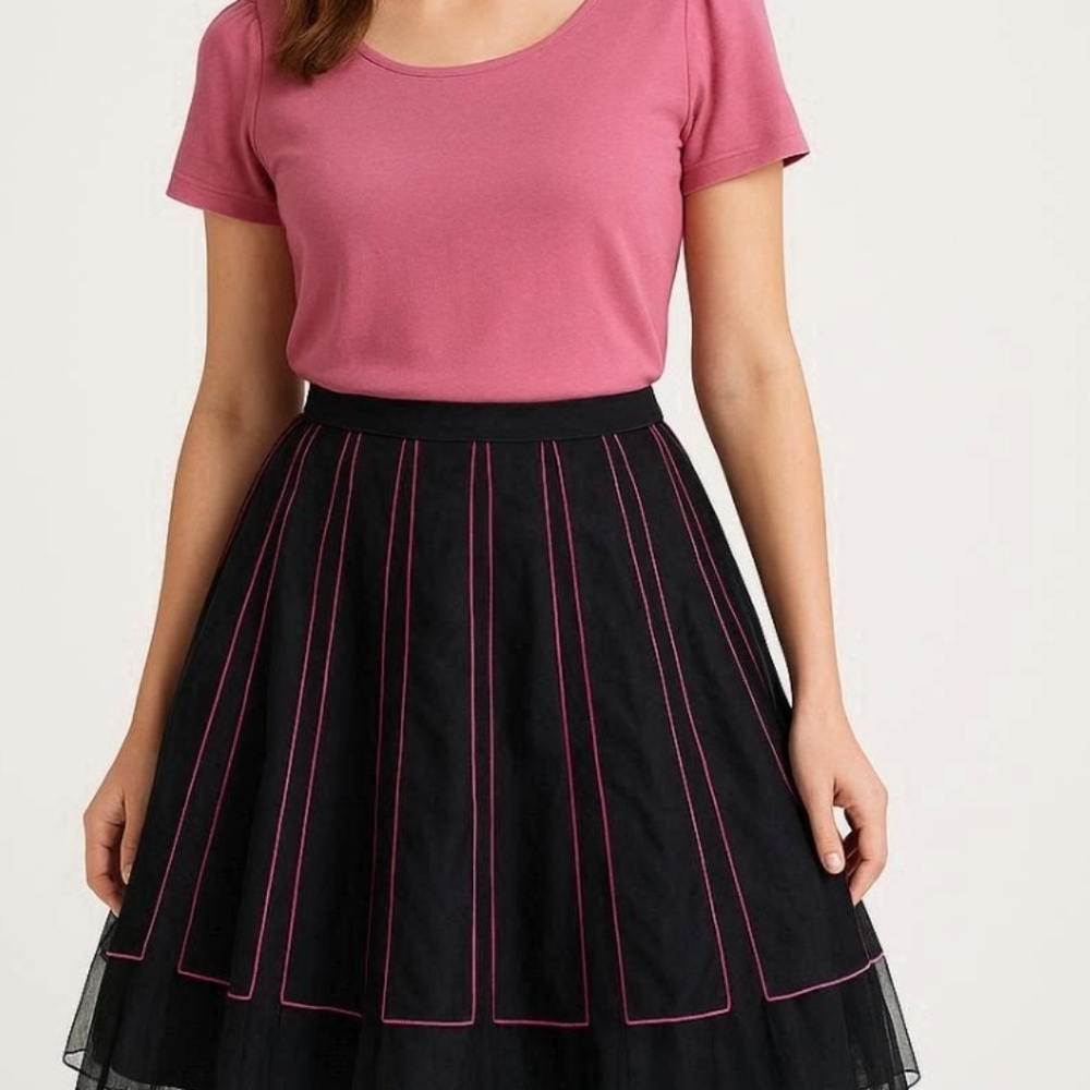 Lani Black and Pink Tutu Inspired Skirt Side Zip and Tulle Underskirt size M - L